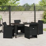 vidaXL Ensemble de salle à manger de jardin de 5 pièces avec coussins Noir Poly Rattan