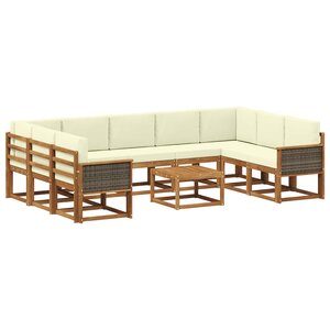 vidaXL Ensemble de canapés d'extérieur 10 pc Naturel et Crème