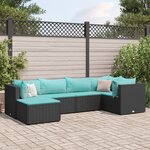 vidaXL Salon de jardin 6 Pièces avec coussins Noir Résine tressée