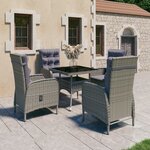 vidaXL Ensemble à dîner de jardin 5 Pièces Résine tressée et verre Gris
