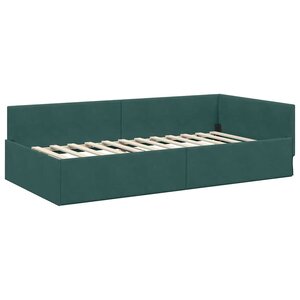 vidaXL Cadre de lit d'angle Vert foncé 90 cm x 190 cm tissu