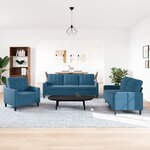 vidaXL Ensemble de canapés 3 Pièces avec coussins Bleu Velours