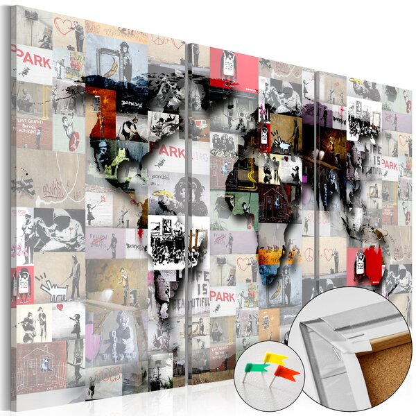 Tableau en liège - modern world's map [cork map] l x h en cm 120x80