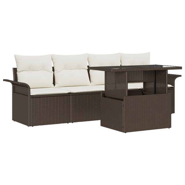 vidaXL Ensemble de Canapés de Jardin 5 Pièces avec Coussins Marron Poly Rattan