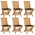 vidaXL Chaises de jardin et coussins noir lot de 6 Bois de teck massif