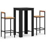 vidaXL Ensemble de bar jardin 3 Pièces noir poly rotin/bois massif acacia