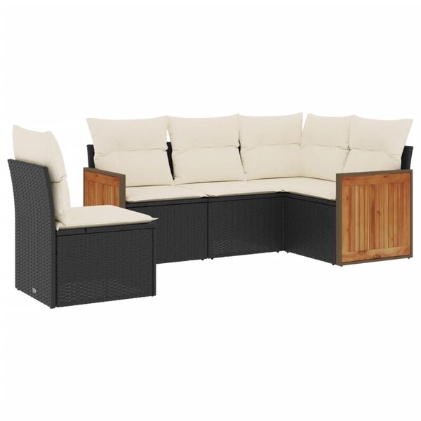 vidaXL Salon de jardin 5 Pièces avec coussins noir résine tressée
