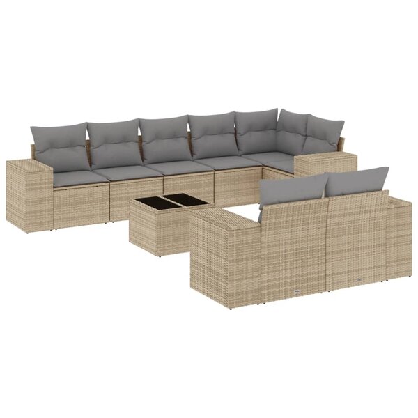 vidaXL Salon de jardin avec coussins 9 Pièces beige résine tressée