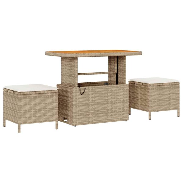 vidaXL Ensemble de salle à manger pour jardin 3 Pièces Beige Poly rotin