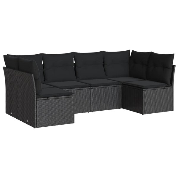 vidaXL Salon de jardin 6 Pièces avec coussins noir résine tressée