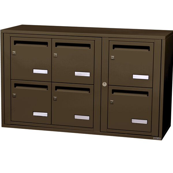 Bloc collectif leabox.com  3x2  grade 3  simple face  Intérieur  fixation murale  Brun Sepia RAL 8014 finition brillante