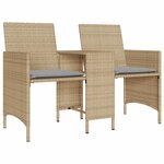 vidaXL Canapé de jardin 2 places avec table et tabourets beige rotin