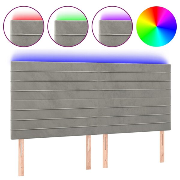 vidaXL Tête de lit à LED Gris clair 180x5x118/128 cm Velours
