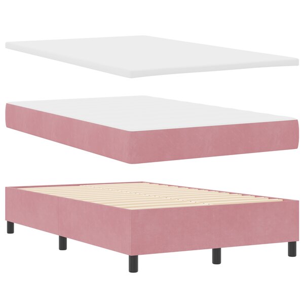 vidaXL Lit ressort avec Matelas & Banc en Velours Rose 120x190 cm