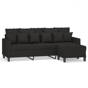 vidaXL Canapé à 3 places avec repose-pieds Noir 180 cm Tissu