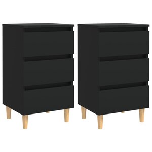 vidaXL Tables de chevet avec pieds en bois 2 Pièces noir 40x35x69 cm