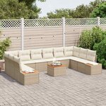 vidaXL Ensemble de canapé de jardin 11 Pièces Beige Poly rotin