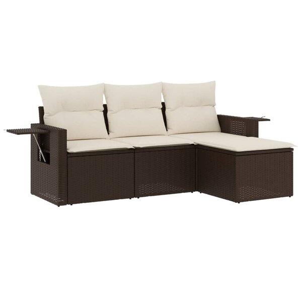 vidaXL Salon de jardin 4 Pièces avec coussins marron résine tressée