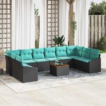 vidaXL Ensemble de canapé de jardin avec coussin 11 Pièces Noir polyrotin