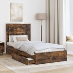 vidaXL Lit de Rangement Chêne fumé 90 x 190 cm Bois d'ingénierie