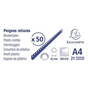 Boite 50 Reliures Spirales Plastique 45mm - Noir - Exacompta