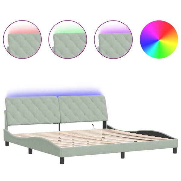 vidaXL Cadre de lit avec LED sans matelas gris clair 200x200 cm velours