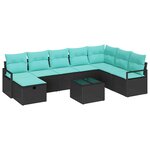 vidaXL Ensemble de Canapés avec coussin 9 Pièces Noir polyrotin