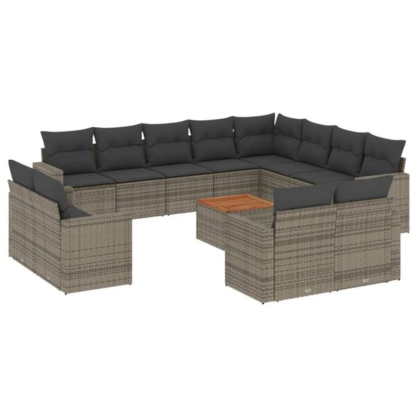 vidaXL Salon de jardin avec coussins 13 Pièces gris résine tressée