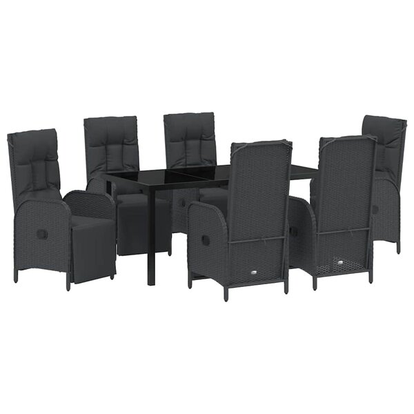 vidaXL Ensemble de salle à manger pour jardin 7 Pièces Noir Poly rotin
