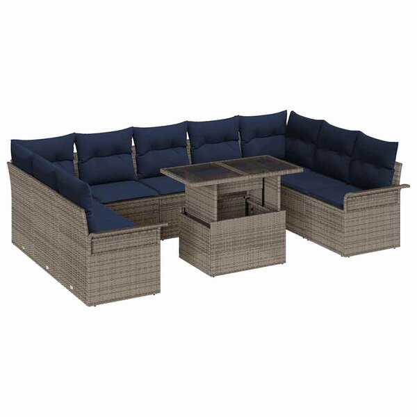 vidaXL Ensemble de canapé de jardin 10 Pièces Gris Poly Rattan