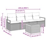 Canapé de Jardin de 5 Pièces avec Coussins Gris en Rotin Synthétique Acacia