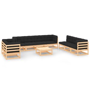 vidaXL Salon de jardin 10 Pièces avec coussins Bois de pin massif