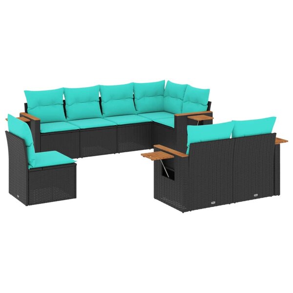 vidaXL Salon de jardin 8 Pièces avec coussins noir résine tressée