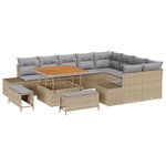 Ensemble de canapé de jardin 12 pièces avec coussins beige en rotin synthétique