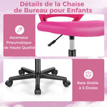 Chaise de bureau pivotante enfants avec hauteur réglable 77-89 cm siège à roulettes avec dossier ergonomique & base à 5 étoiles charge 150 kg rose 20_0008081