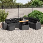 vidaXL Salon de jardin 9 Pièces avec coussins noir résine tressée