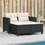 vidaXL Canapé de jardin 2 places avec tabourets noir résine tressée