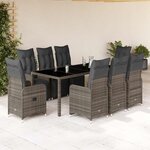 vidaXL Ensemble de bistro de jardin 9 Pièces coussins gris poly rotin