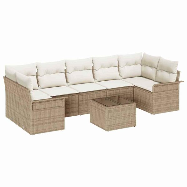 vidaXL Ensemble de canapé de jardin 8 Pièces Beige Poly rotin