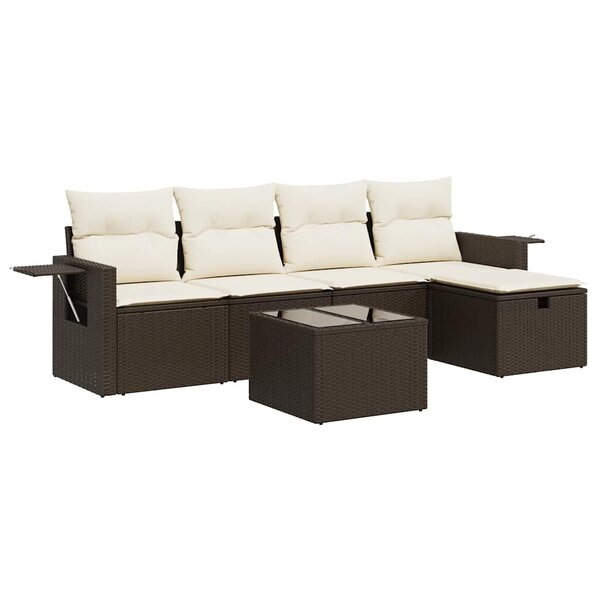 vidaXL Salon de jardin avec coussins 6 Pièces marron résine tressée
