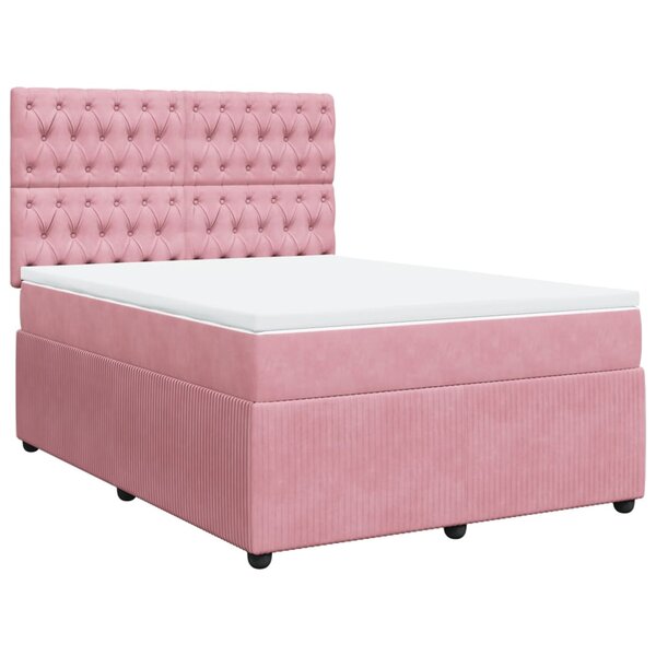 vidaXL Sommier à lattes de lit avec matelas Rose 140x190 cm Velours