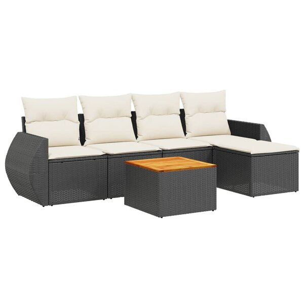 vidaXL Salon de jardin 6 Pièces avec coussins noir résine tressée