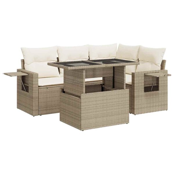 vidaXL Salon de jardin avec coussins 5 Pièces beige résine tressée