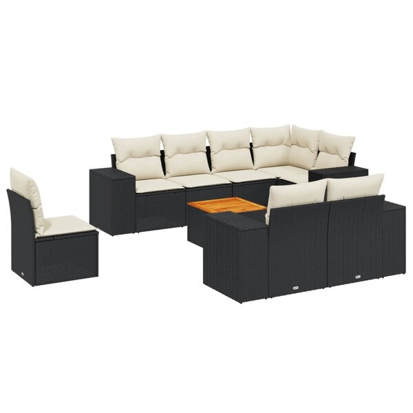 vidaXL Salon de jardin 9 Pièces avec coussins noir résine tressée