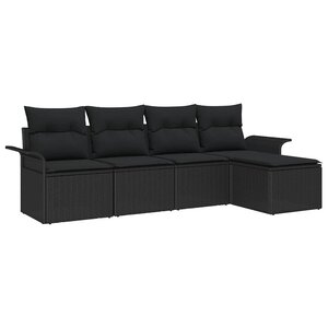 vidaXL Ensemble de canapé de jardin avec coussin 5 Pièces Noir polyrotin