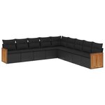 vidaXL Salon de jardin 9 Pièces avec coussins noir résine tressée