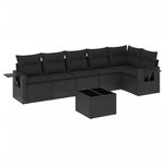 vidaXL Salon de jardin 7 Pièces avec coussins noir résine tressée