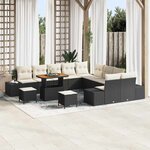 vidaXL Ensemble de canapé de jardin avec coussin 13 Pièces Noir et Crème