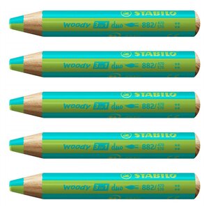 Crayon multi-talents woody 3 in 1 duo - turquoise-vert clair x 5 STABILO
