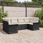 Ensemble de canapé de jardin de 6 pièces avec coussins en poly rattan noir